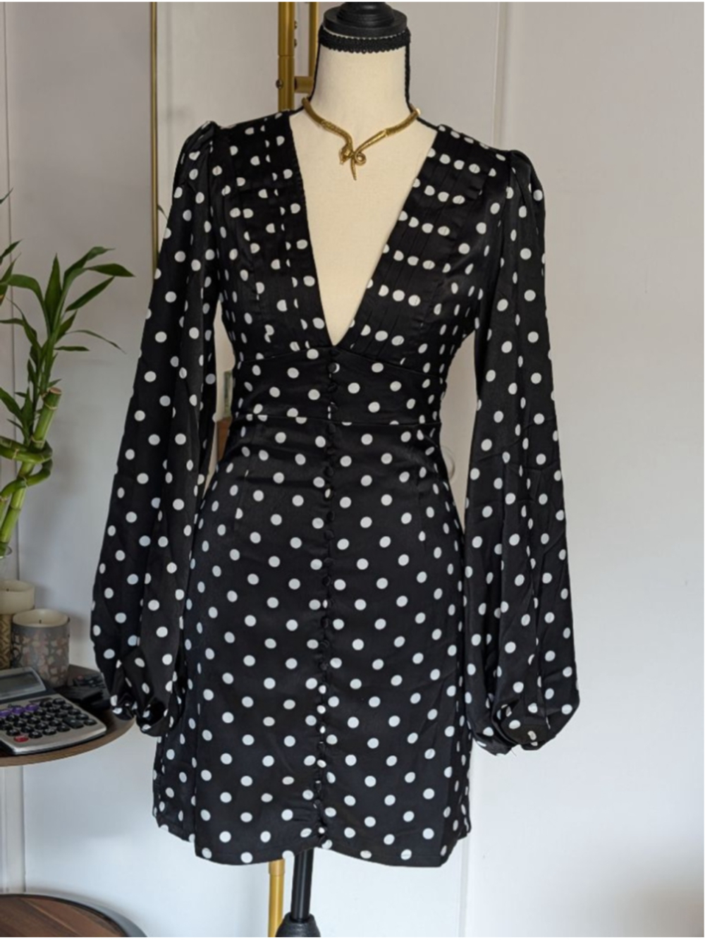 Fashion Nova Celeste Polka Dot Satin Mini Dress. XS - Picture 4 of 11